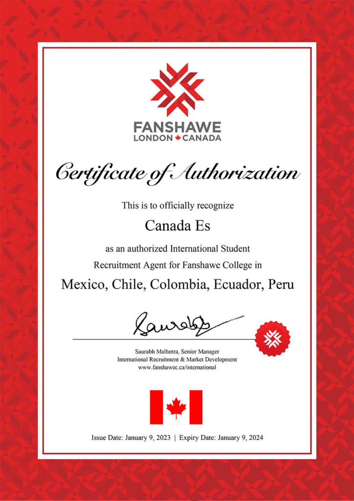 Fanshawe College Certificate of Authorization Canada Es